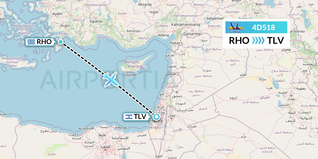 4D518 Air Sinai Flight Map: Rhodes to Tel Aviv