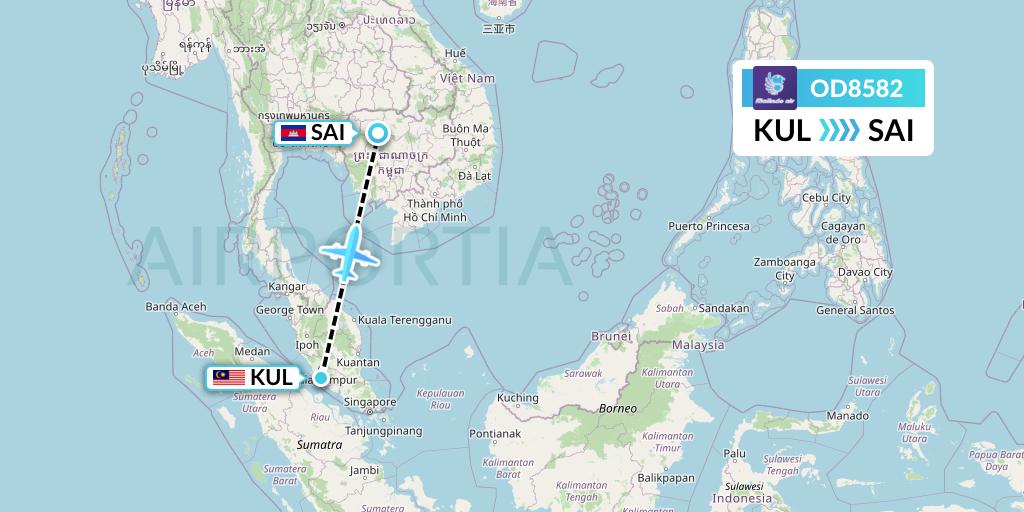 OD8582 Batik Air Malaysia Flight Map: Kuala Lumpur to Siem Reap