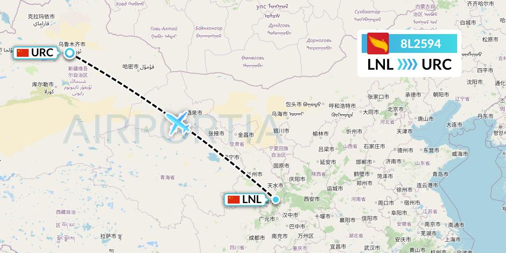 8L2594 Lucky Air Flight Map: Tianshui to Urumqi