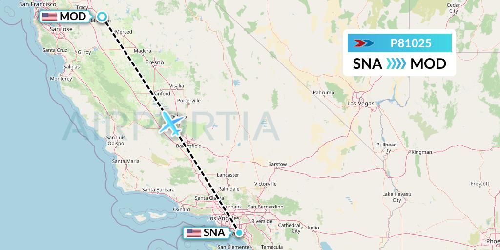P81025 Sprint Air Flight Map: Orange County to Modesto