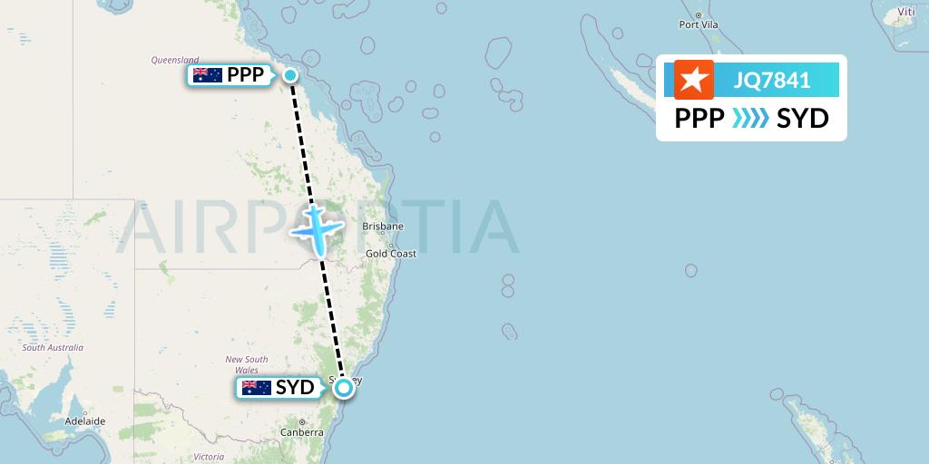 JQ7841 Jetstar Airways Flight Map: Proserpine to Sydney
