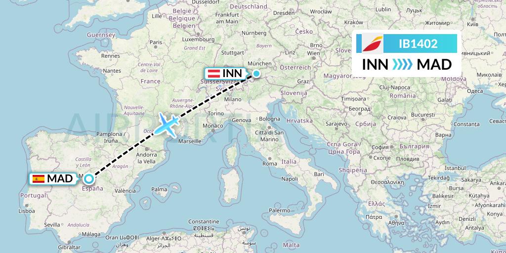 IB1402 Iberia Flight Map: Innsbruck to Madrid