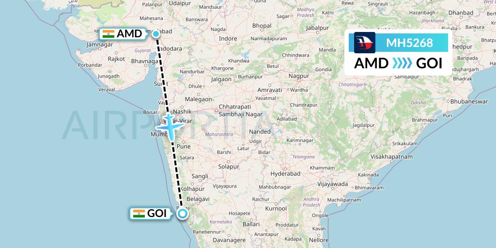 MH5268 Malaysia Airlines Flight Map: Ahmedabad to Goa