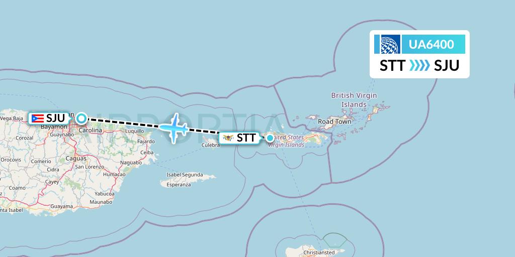 UA6400 United Airlines Flight Map: St. Thomas to San Juan
