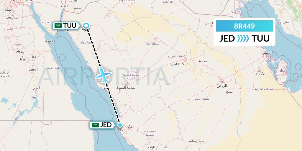 8R449 Amelia Flight Map: Jeddah to Tabuk