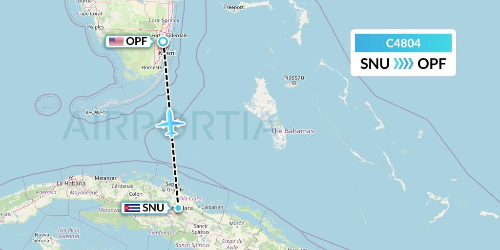 C4804 Click Airways Flight Map: Santa Clara to Miami