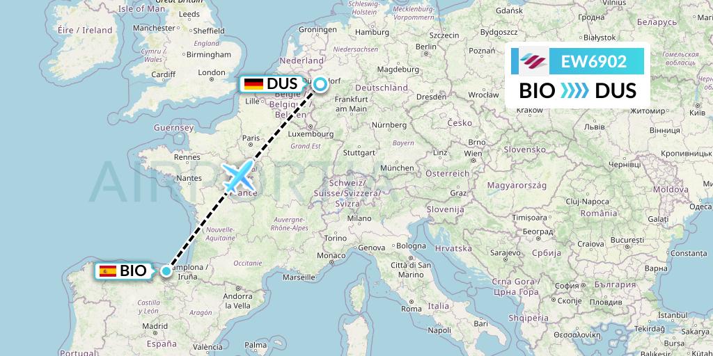 EW6902 Eurowings Flight Map: Bilbao to Dusseldorf