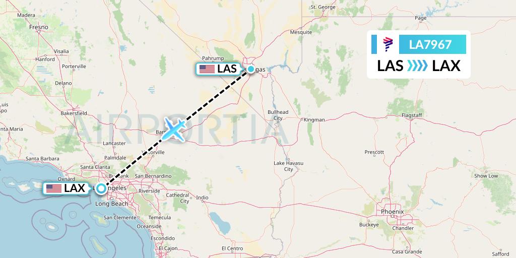 LA7967 LAN Airlines Flight Map: Las Vegas to Los Angeles