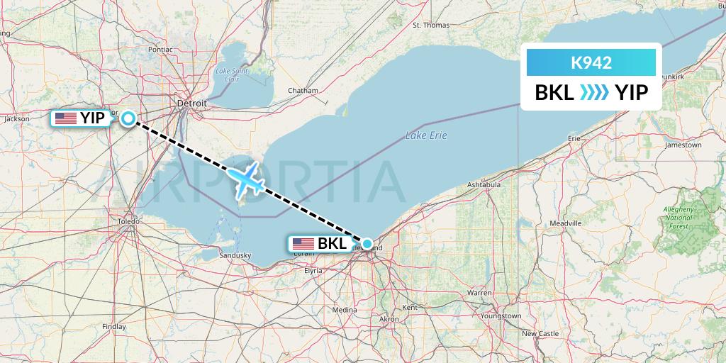 K942 Kalitta Charters Flight Map: Cleveland to Detroit