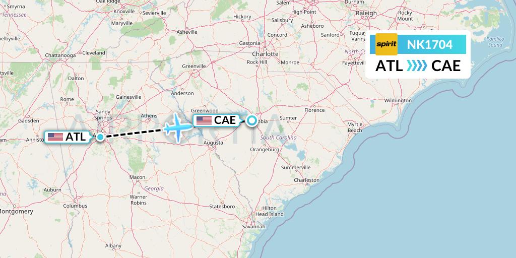NK1704 Spirit Airlines Flight Map: Atlanta to Columbia