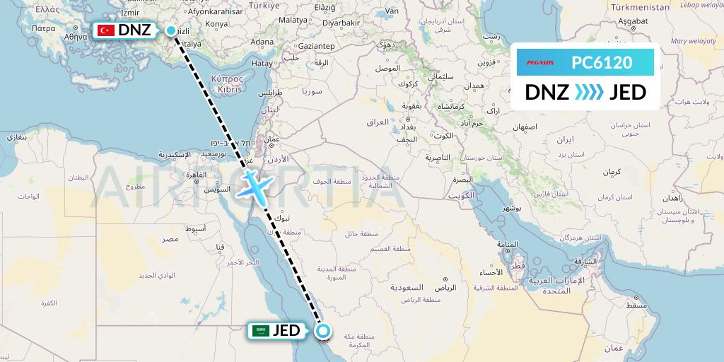PC6120 Pegasus Airlines Flight Map: Cardak to Jeddah