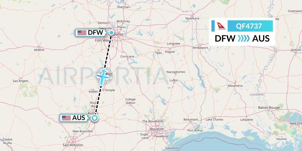 QF4737 Qantas Flight Map: Dallas to Austin