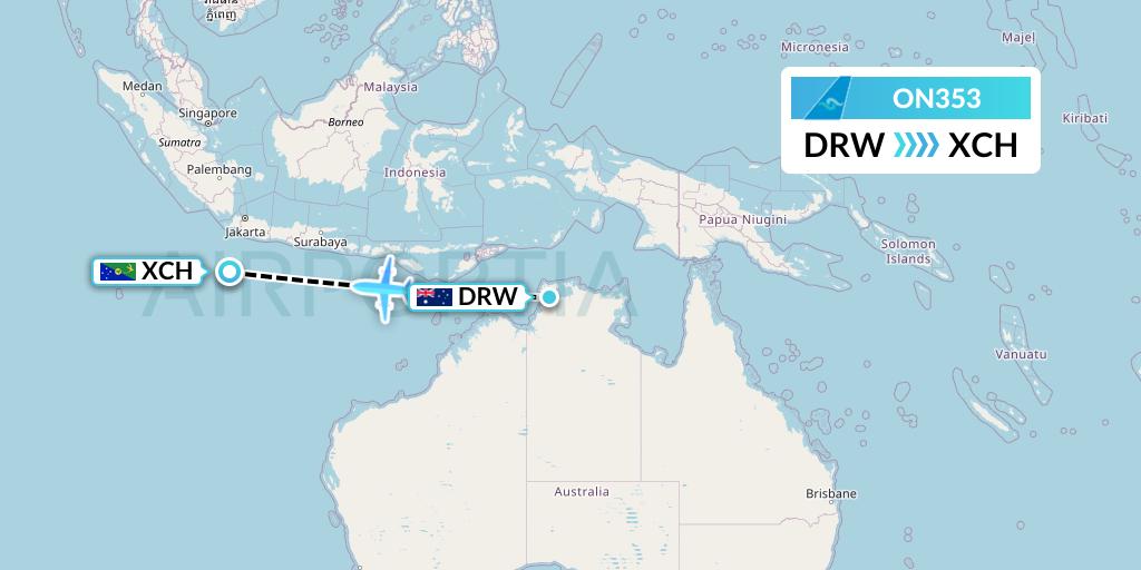 ON353 Nauru Airlines Flight Map: Darwin to Christmas Island