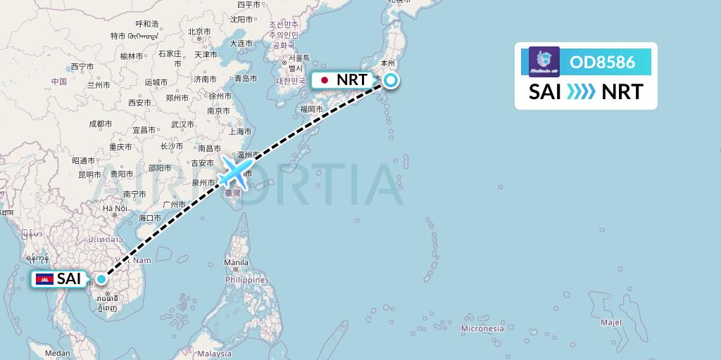 OD8586 Batik Air Malaysia Flight Map: Siem Reap to Tokyo