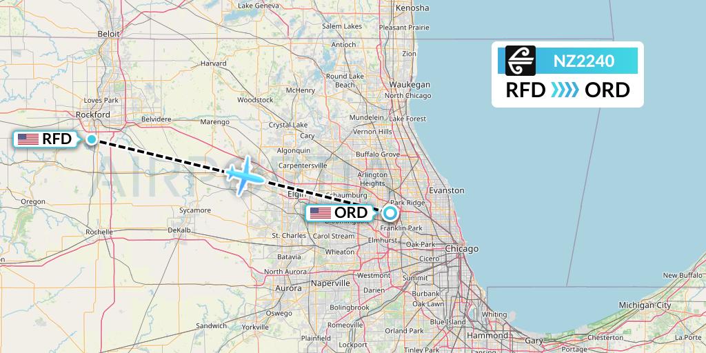 NZ2240 Air New Zealand Flight Map: Chicago to Chicago