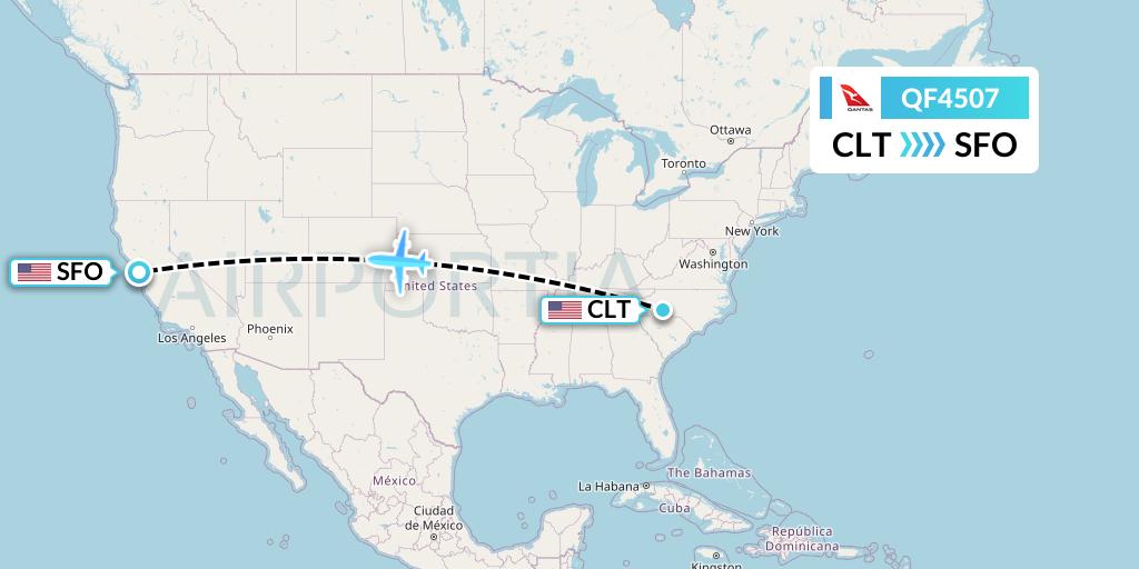 QF4507 Qantas Flight Map: Charlotte to San Francisco