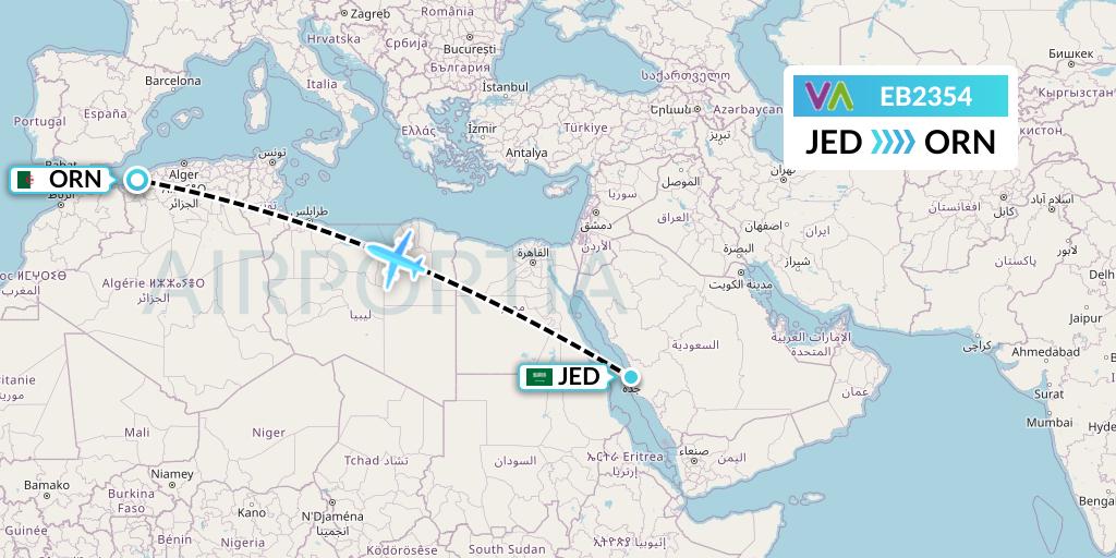EB2354 Wamos Air Flight Map: Jeddah to Oran