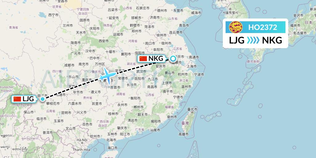 HO2372 Juneyao Airlines Flight Map: Lijiang to Nanjing