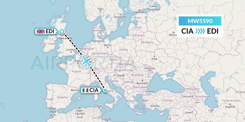 MW5590 Mokulele Flight Service Flight Map: Rome to Edinburgh