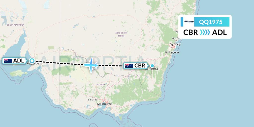 QQ1975 Alliance Airlines Flight Map: Canberra to Adelaide