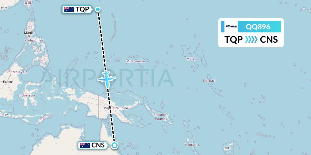 QQ896 Alliance Airlines Flight Map: Cloncurry to Cairns