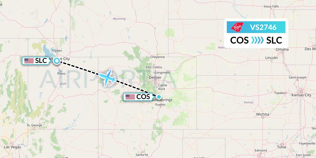 VS2746 Virgin Atlantic Airways Flight Map: Colorado Springs to Salt Lake City