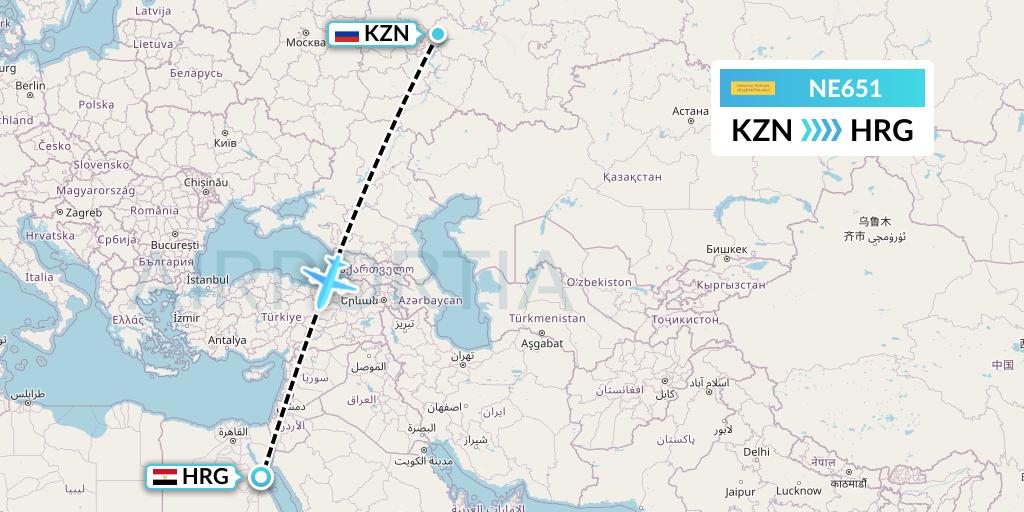 NE651 Nesma Airlines Flight Map: Kazan to Hurghada