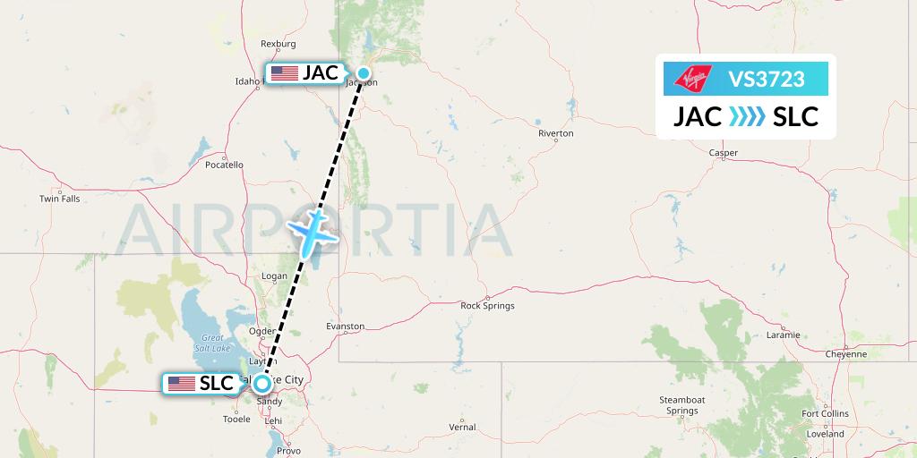 VS3723 Virgin Atlantic Airways Flight Map: Jackson to Salt Lake City