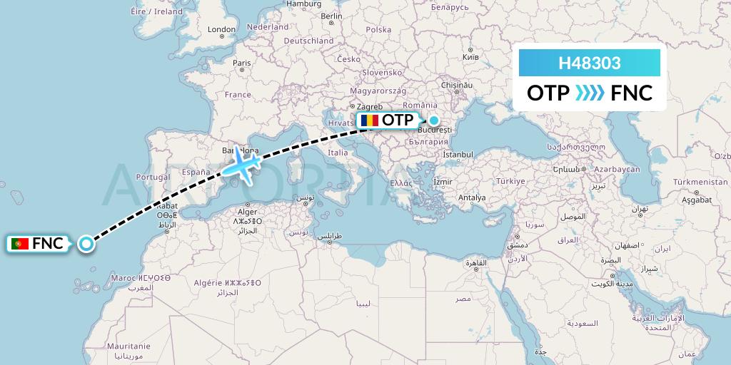 H48303 Hisky Europe Srl Flight Map: Bucharest to Funchal