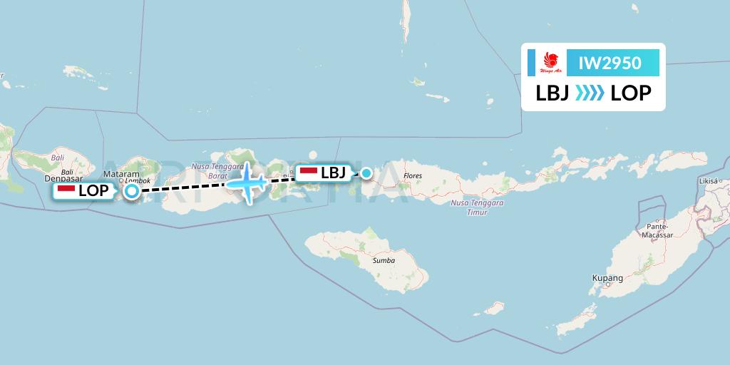 IW2950 Wings Air Flight Map: Labuan Bajo to Lombok