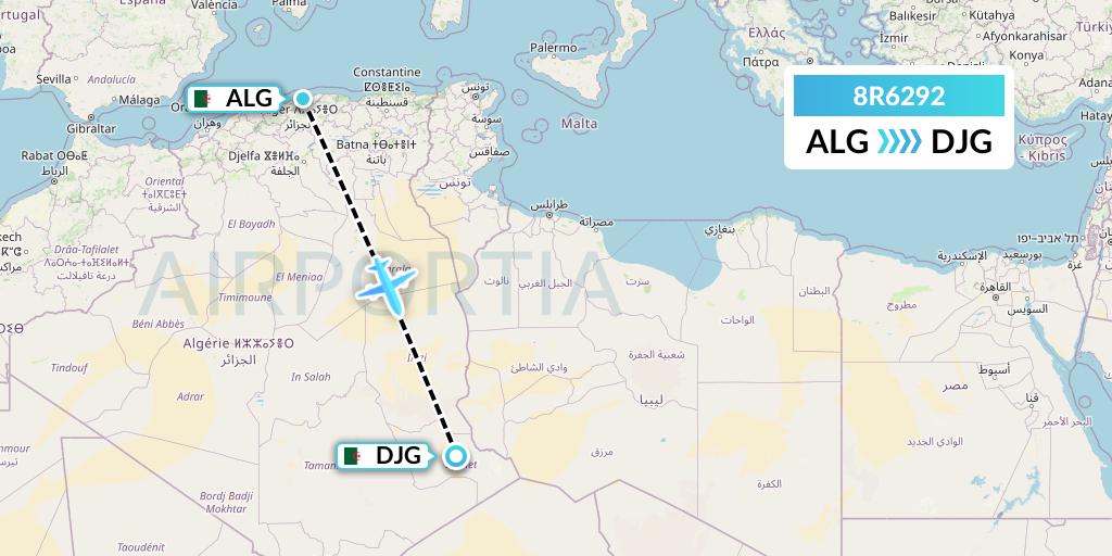 8R6292 Amelia Flight Map: Algiers to Djanet