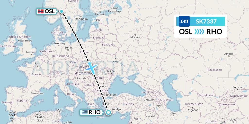 SK7337 SAS Flight Map: Oslo to Rhodes
