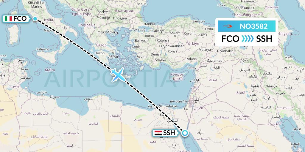 NO3582 Neos Flight Map: Rome to Sharm el-Sheikh