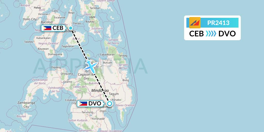 PR2413 Philippine Airlines Flight Map: Cebu to Davao City