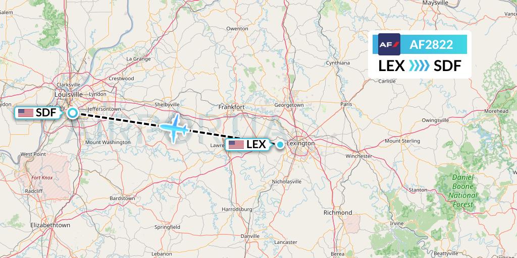 AF2822 Air France Flight Map: Lexington to Louisville