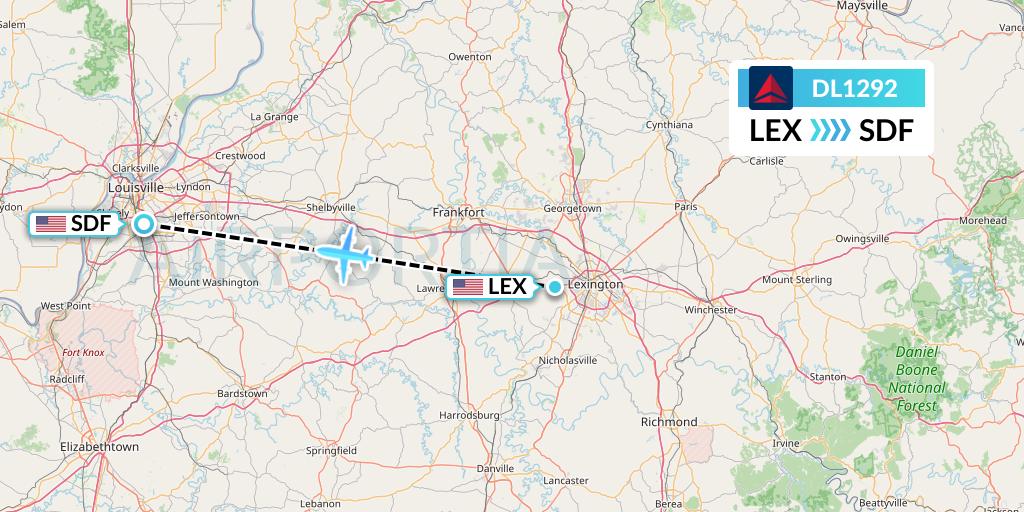 DL1292 Delta Air Lines Flight Map: Lexington to Louisville