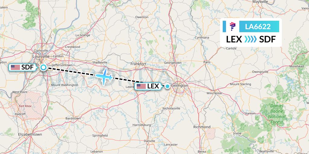 LA6622 LAN Airlines Flight Map: Lexington to Louisville