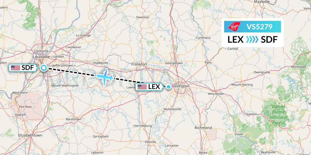 VS5279 Virgin Atlantic Airways Flight Map: Lexington to Louisville