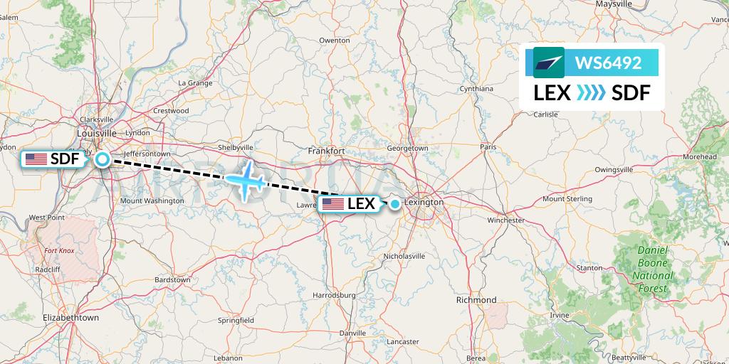 WS6492 WestJet Flight Map: Lexington to Louisville
