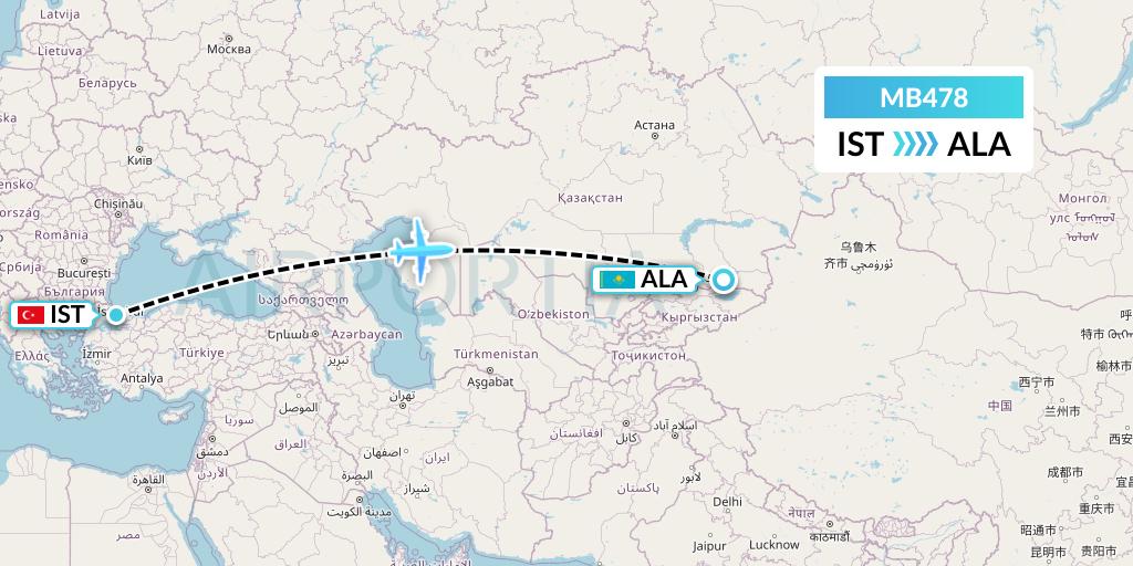 MB478 MNG Airlines Flight Map: Istanbul to Almaty