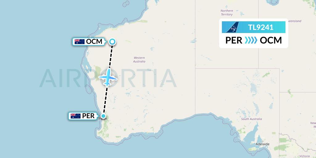 TL9241 Airnorth Flight Map: Perth to Boolgeeda