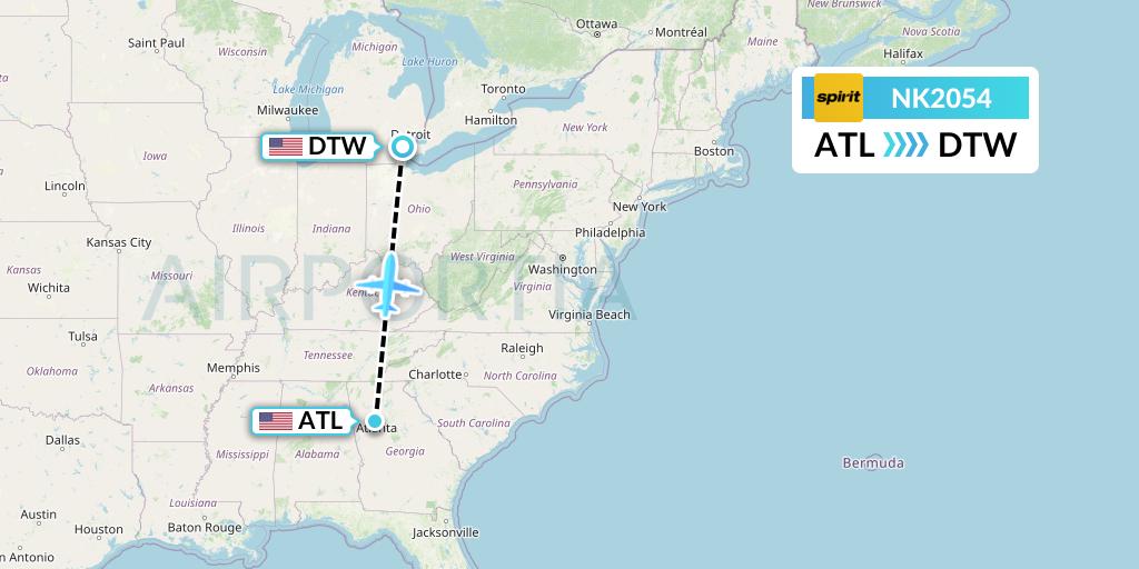 NK2054 Spirit Airlines Flight Map: Atlanta to Detroit