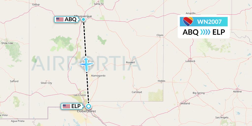 WN2007 Southwest Airlines Flight Map: Albuquerque to El Paso