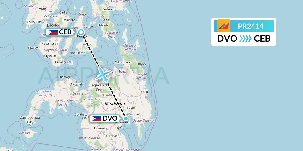PR2414 Philippine Airlines Flight Map: Davao City to Cebu