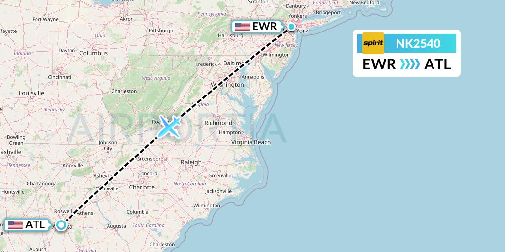 NK2540 Spirit Airlines Flight Map: New York to Atlanta