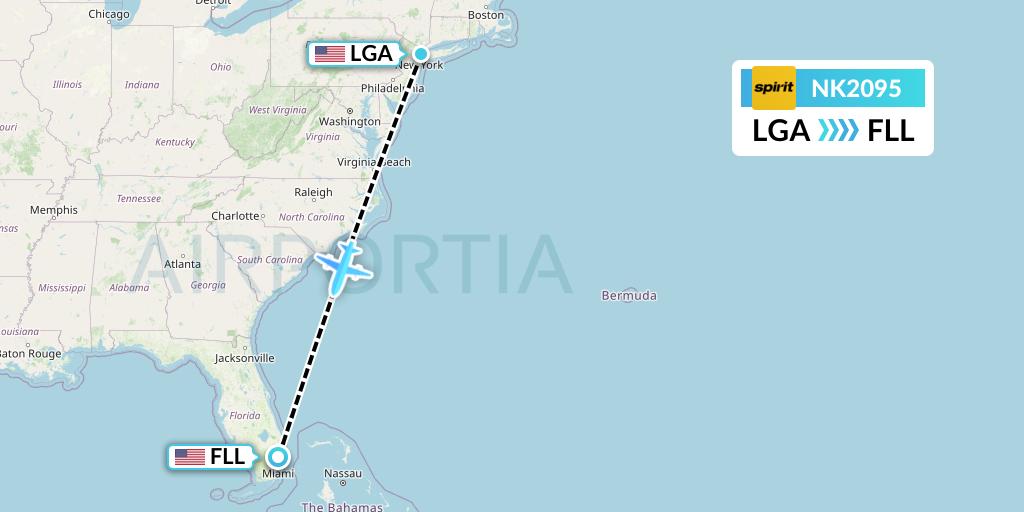 NK2095 Spirit Airlines Flight Map: New York to Fort Lauderdale