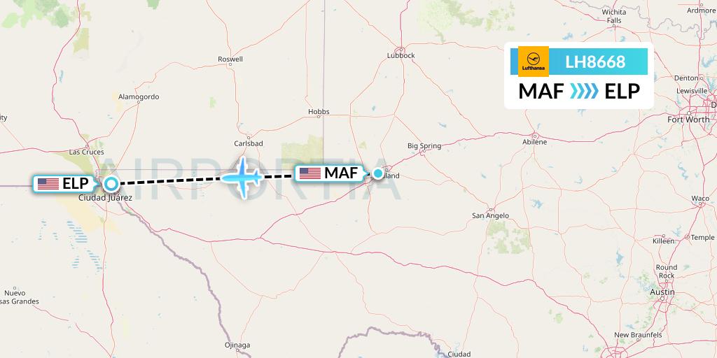 LH8668 Lufthansa Flight Map: Midland to El Paso