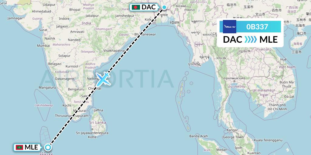 0B337 Blue Air Flight Map: Dhaka to Male