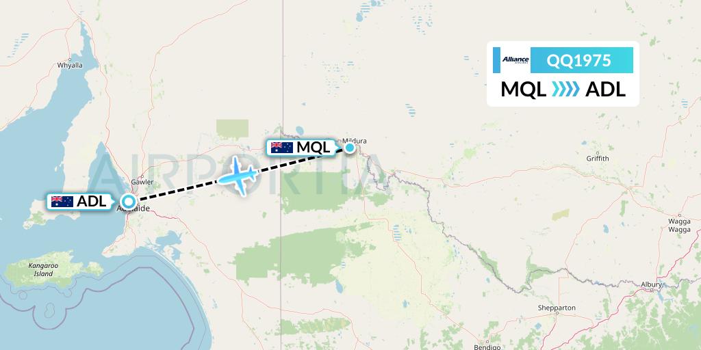 QQ1975 Alliance Airlines Flight Map: Mildura to Adelaide
