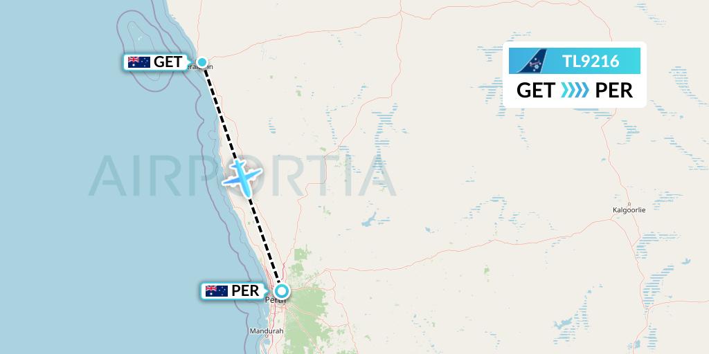 TL9216 Airnorth Flight Map: Geraldton to Perth